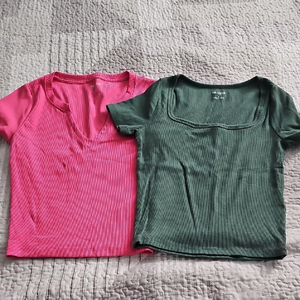 Hollister Pink and Green Ribbed Blouses